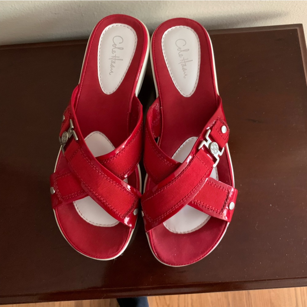 Cole Haan Nike Air Red Slip-on Wedge Sandals Size 6 1/2B